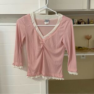 Pink & White 3/4 Sleeve Top